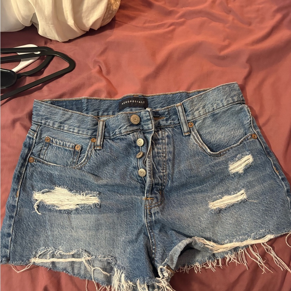BDG Women's Light Blue Frayed Jean Shorts